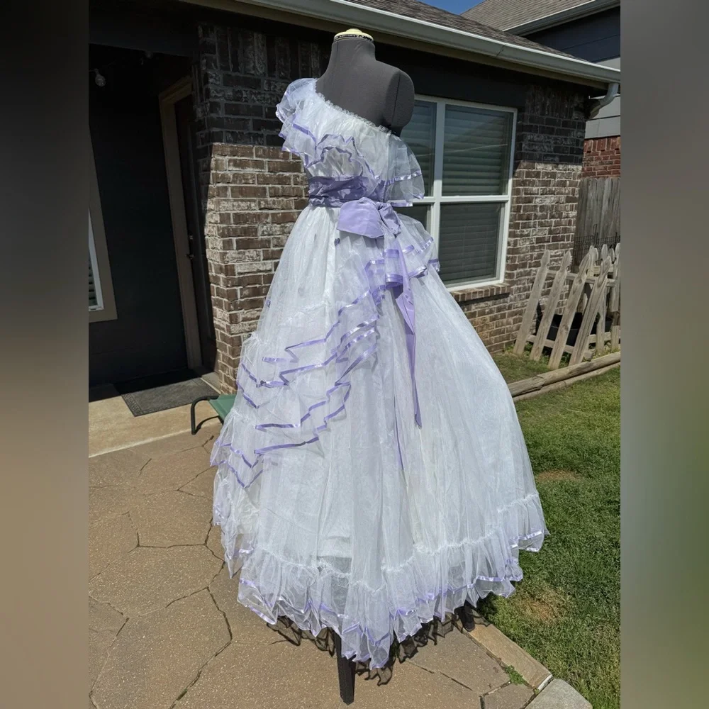 Vintage Ballgown Gunne Sax Style Alfred Angelo Flirtations White Purple Dress 2